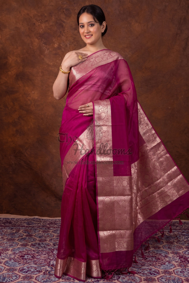 Magenta Pure Kora Handloom Banarasi Saree