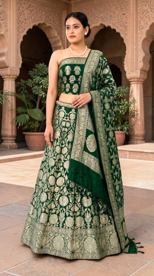 Pure Khaddi Georgette Handloom Banarasi Lehenga - Stitched - The Handlooms