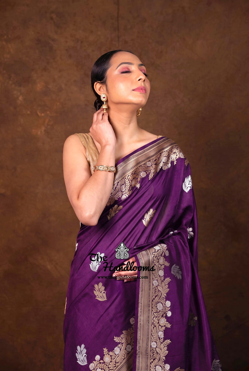 Midnight Purple Pure Mashru Katan Silk Banarasi Handloom Saree