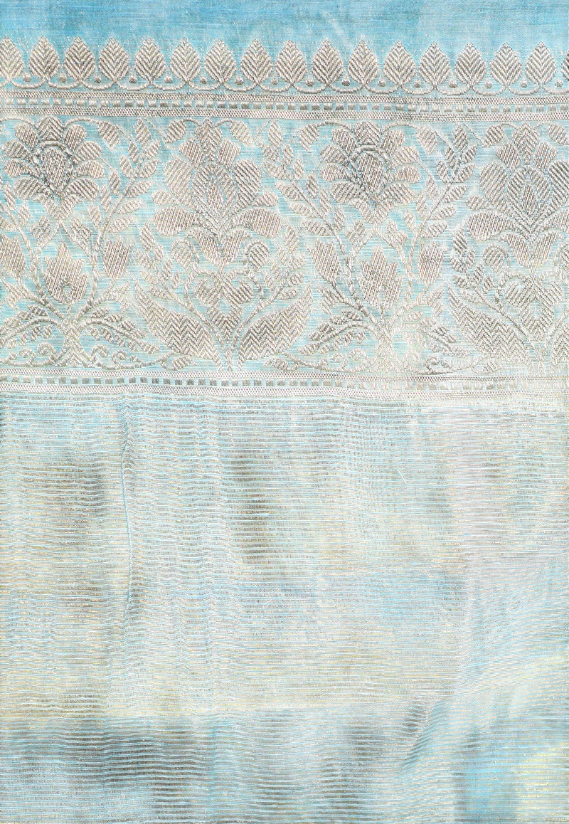 Light aqua Blue Pure Linen Banarasi Saree - The Handlooms