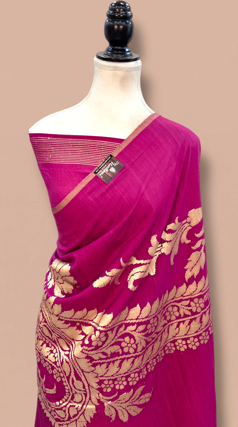 Hot Pink Moonga Georgette Handloom Banarasi Saree
