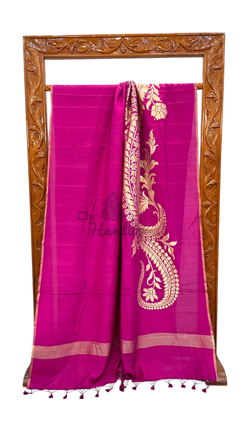 Hot Pink Moonga Georgette Handloom Banarasi Saree