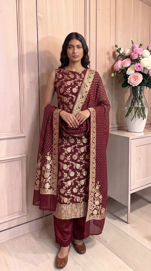 Pure Khaddi Georgette Handloom Banarasi Dress Material Water Zari - The Handlooms