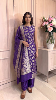 Pure Khaddi Georgette Handloom Banarasi Dress Material Water Zari - The Handlooms