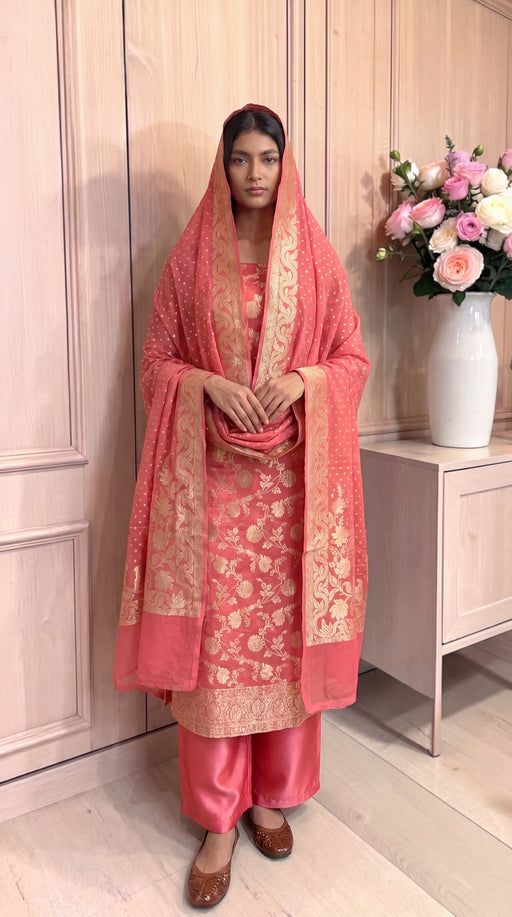 Pure Khaddi Georgette Handloom Banarasi Dress Material Water Zari - The Handlooms