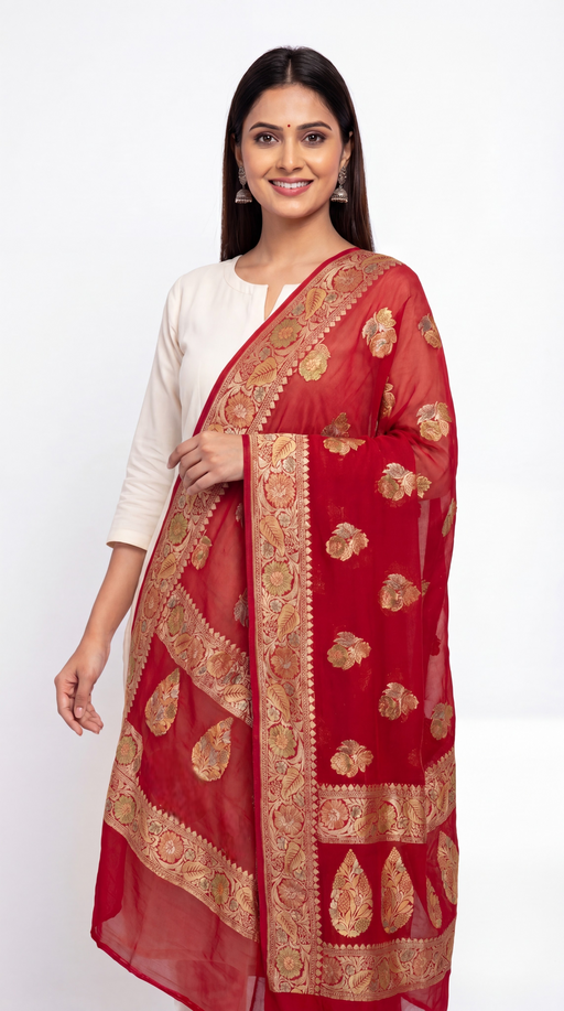 Khaddi Georgette Handloom Banarasi Dupatta - The Handlooms