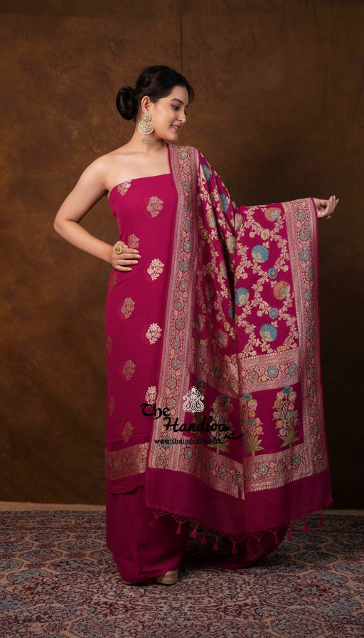 Khaddi Georgette Banarasi Dress Material Water Zari - The Handlooms
