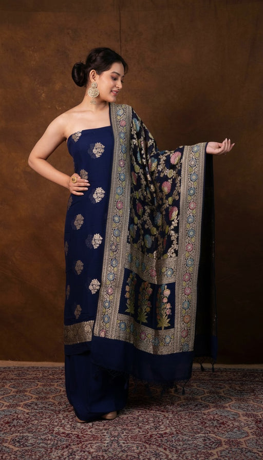 Khaddi Georgette Banarasi Dress Material Water Zari - The Handlooms