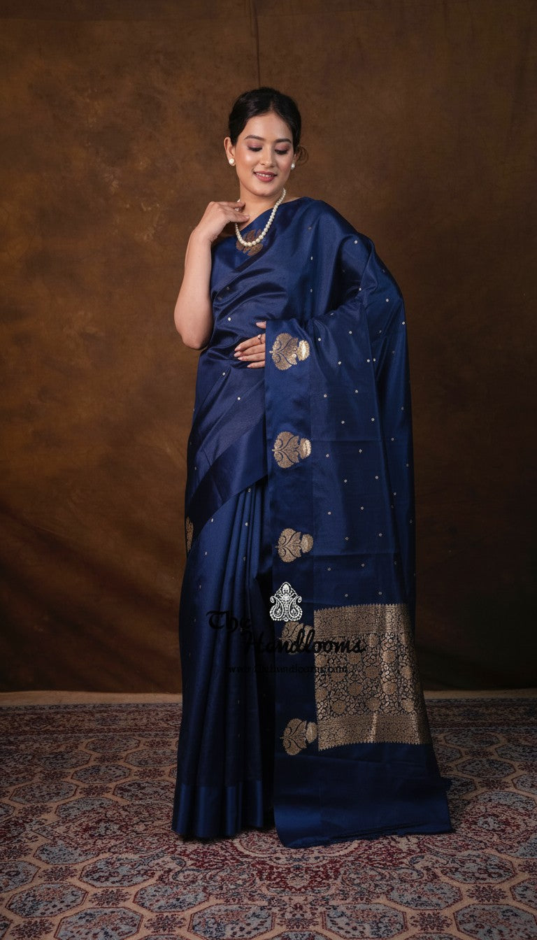 Pure Mango Silk Banarasi Handloom Saree - All over Kadua Motifs - The Handlooms