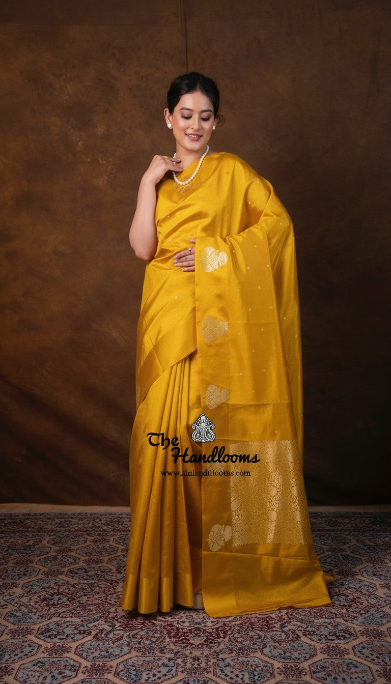 Pure Mango Silk Banarasi Handloom Saree - All over Kadua Motifs - The Handlooms