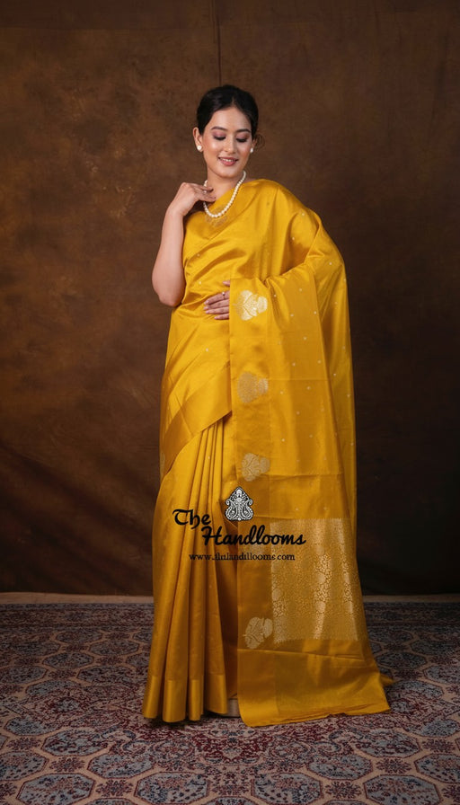 Pure Mango Silk Banarasi Handloom Saree - All over Kadua Motifs - The Handlooms