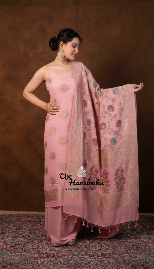Khaddi Georgette Banarasi Dress Material Water Zari - The Handlooms