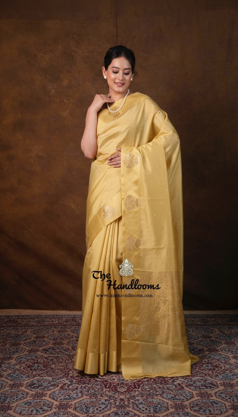 Pure Mango Silk Banarasi Handloom Saree - All over Kadua Motifs - The Handlooms