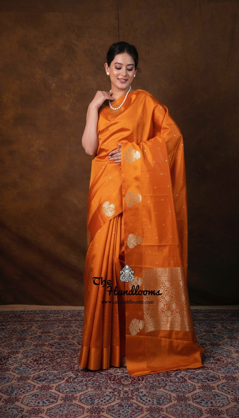 Pure Mango Silk Banarasi Handloom Saree - All over Kadua Motifs - The Handlooms