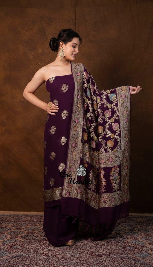 Khaddi Georgette Banarasi Dress Material Water Zari - The Handlooms