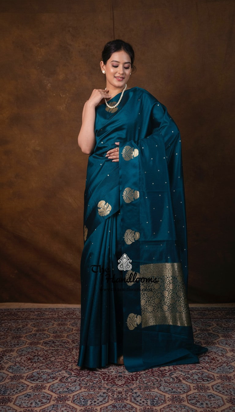 Pure Mango Silk Banarasi Handloom Saree - All over Kadua Motifs - The Handlooms