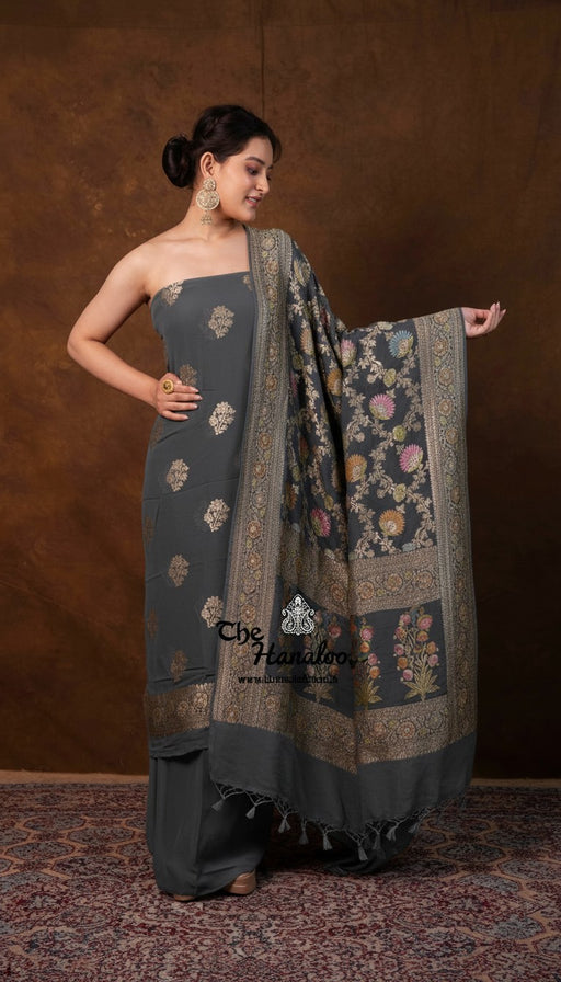 Khaddi Georgette Banarasi Dress Material Water Zari - The Handlooms