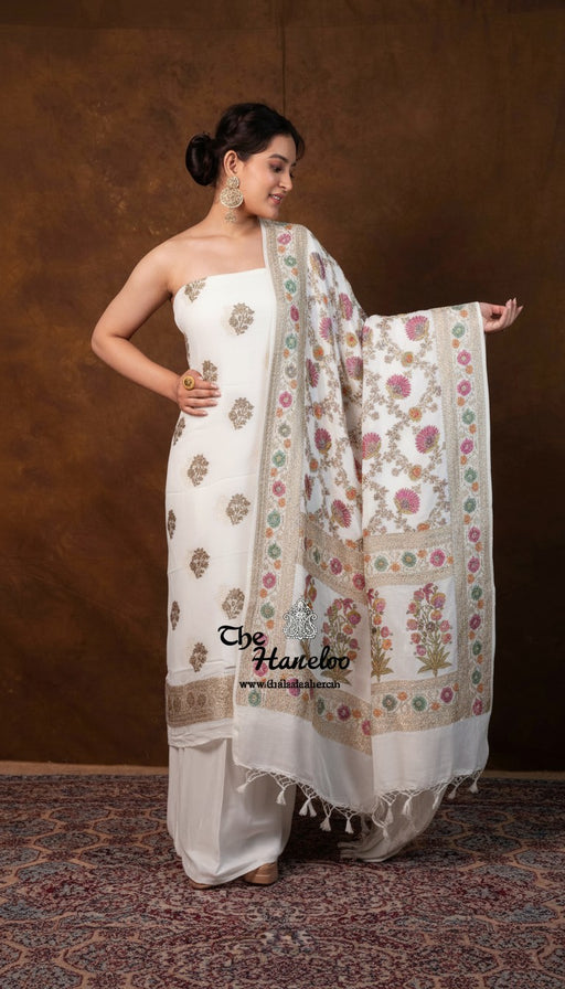 Khaddi Georgette Banarasi Dress Material Water Zari - The Handlooms