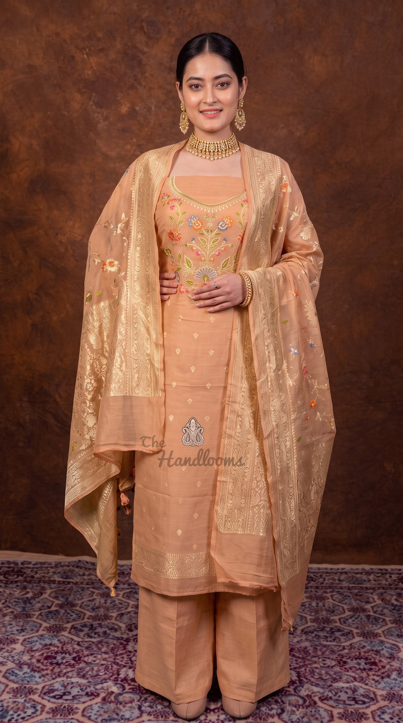 Pure Moonga Georgette Banarasi Dress Material