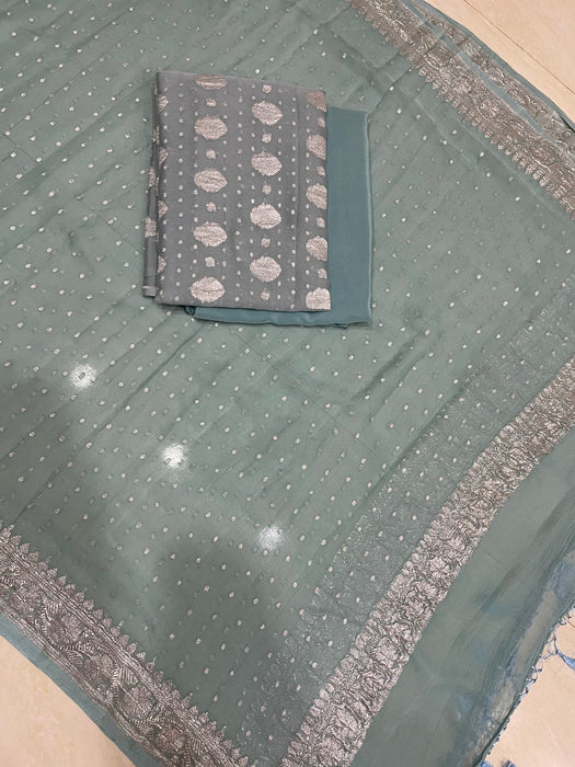 Beige Pure Khaddi Georgette Banarasi Dress material main image 1