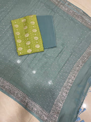 Pure Khaddi Georgette Banarasi Dress material - The Handlooms