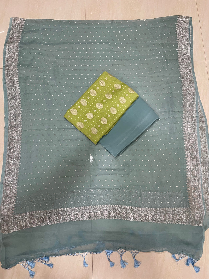 Pure Khaddi Georgette Banarasi Dress material - The Handlooms