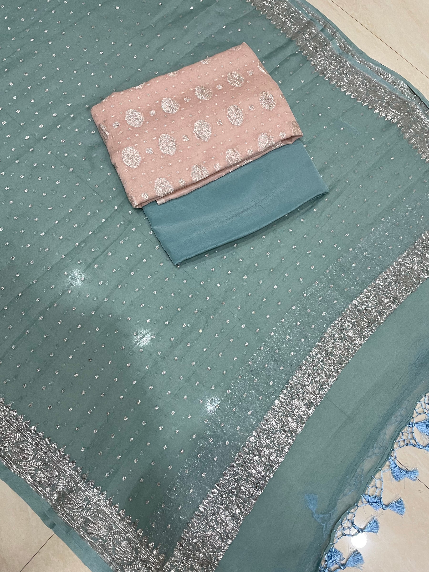 Beige Pure Khaddi Georgette Banarasi Dress material main image 0