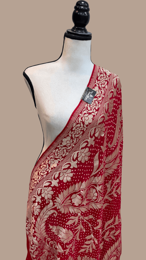 Pure Georgette Banarasi Bandhej Handloom Dupattta - The Handlooms