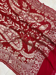 Pure Georgette Banarasi Bandhej Handloom Dupattta - The Handlooms