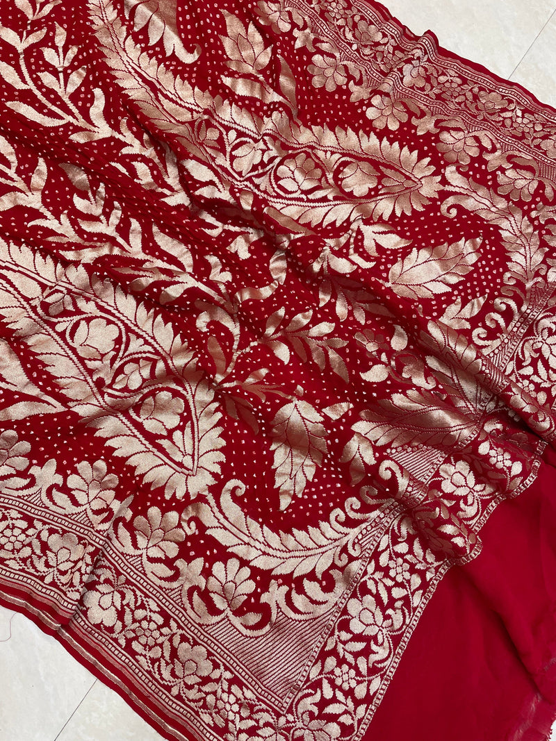 Pure Georgette Banarasi Bandhej Handloom Dupattta - The Handlooms