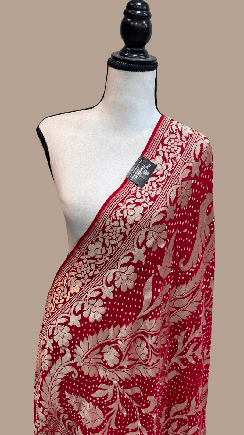 Pure Georgette Banarasi Bandhej Handloom Dupattta - The Handlooms