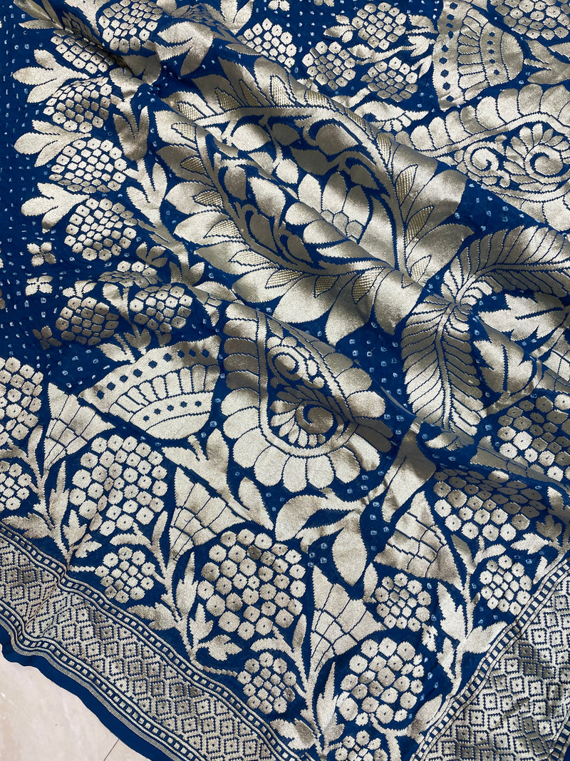 Pure Georgette Banarasi Bandhej Handloom Dupattta - The Handlooms