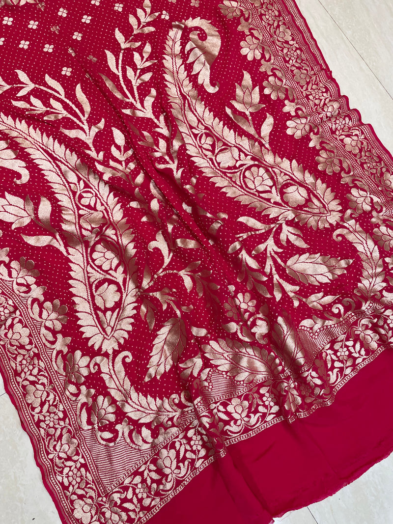 Pure Georgette Banarasi Bandhej Handloom Dupattta - The Handlooms