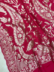 Pure Georgette Banarasi Bandhej Handloom Dupattta - The Handlooms