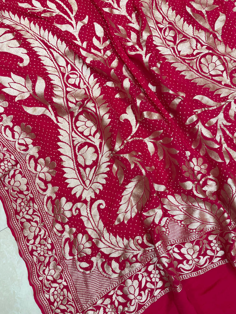 Pure Georgette Banarasi Bandhej Handloom Dupattta - The Handlooms