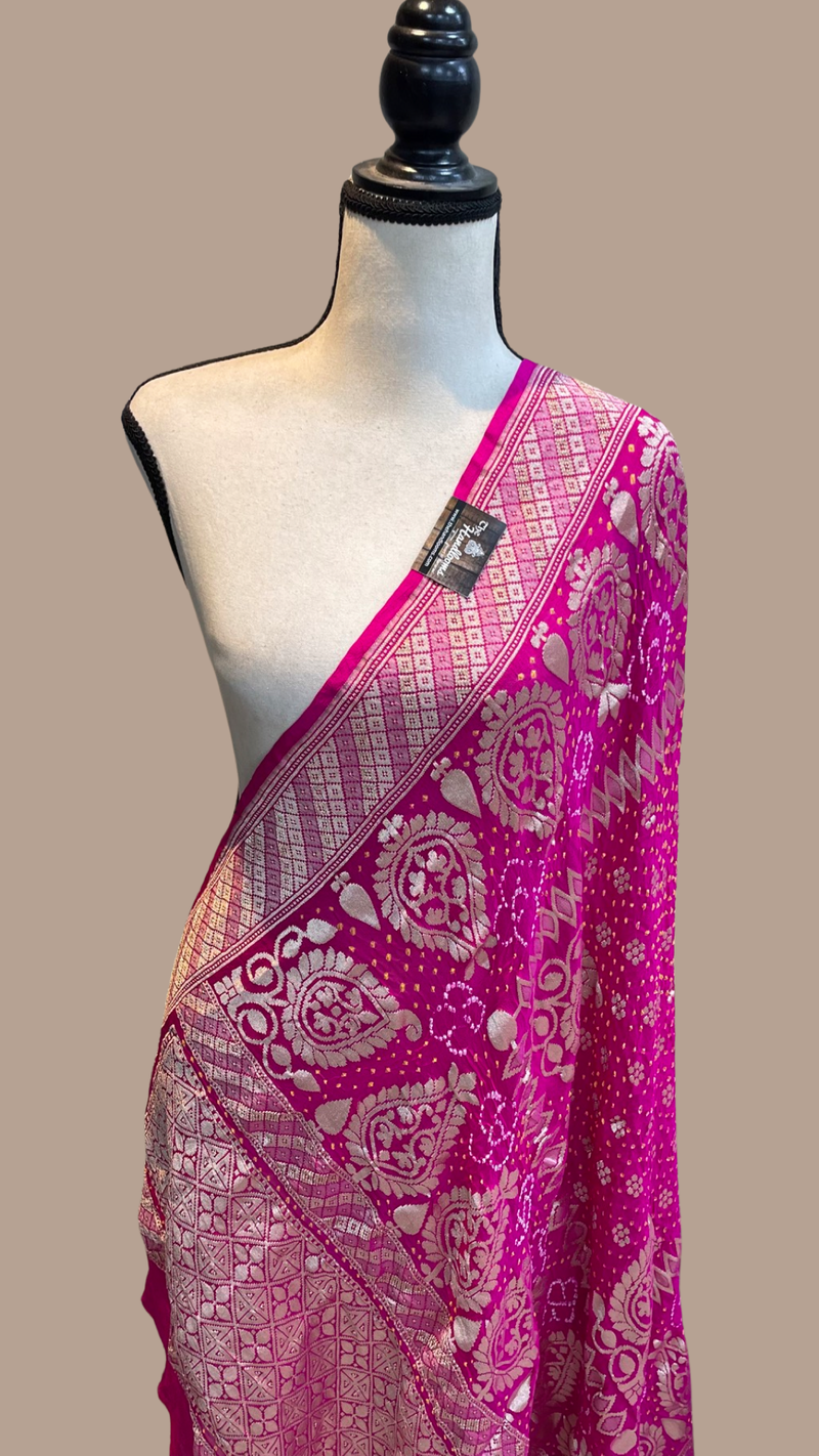 Pure Georgette Banarasi Bandhej Handloom Dupattta - The Handlooms