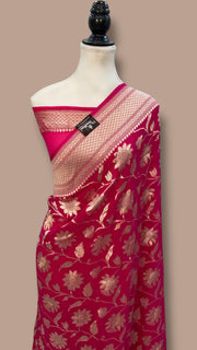 Pure Khaddi Georgette Handloom Banarasi Saree with water zari - The Handlooms
