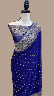 Khaddi Georgette Handloom Banarasi Saree - Gold Zari - The Handlooms