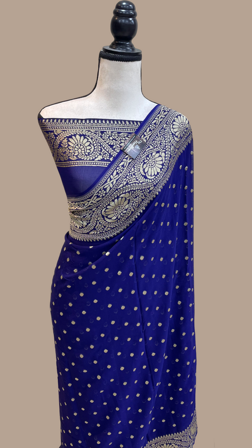 Khaddi Georgette Handloom Banarasi Saree - Gold Zari - The Handlooms