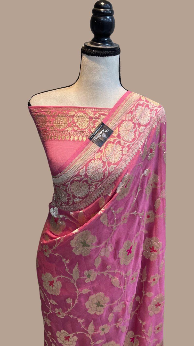 Khaddi Georgette Handloom Banarasi Saree - All over Jaal Work with meenakari - The Handlooms