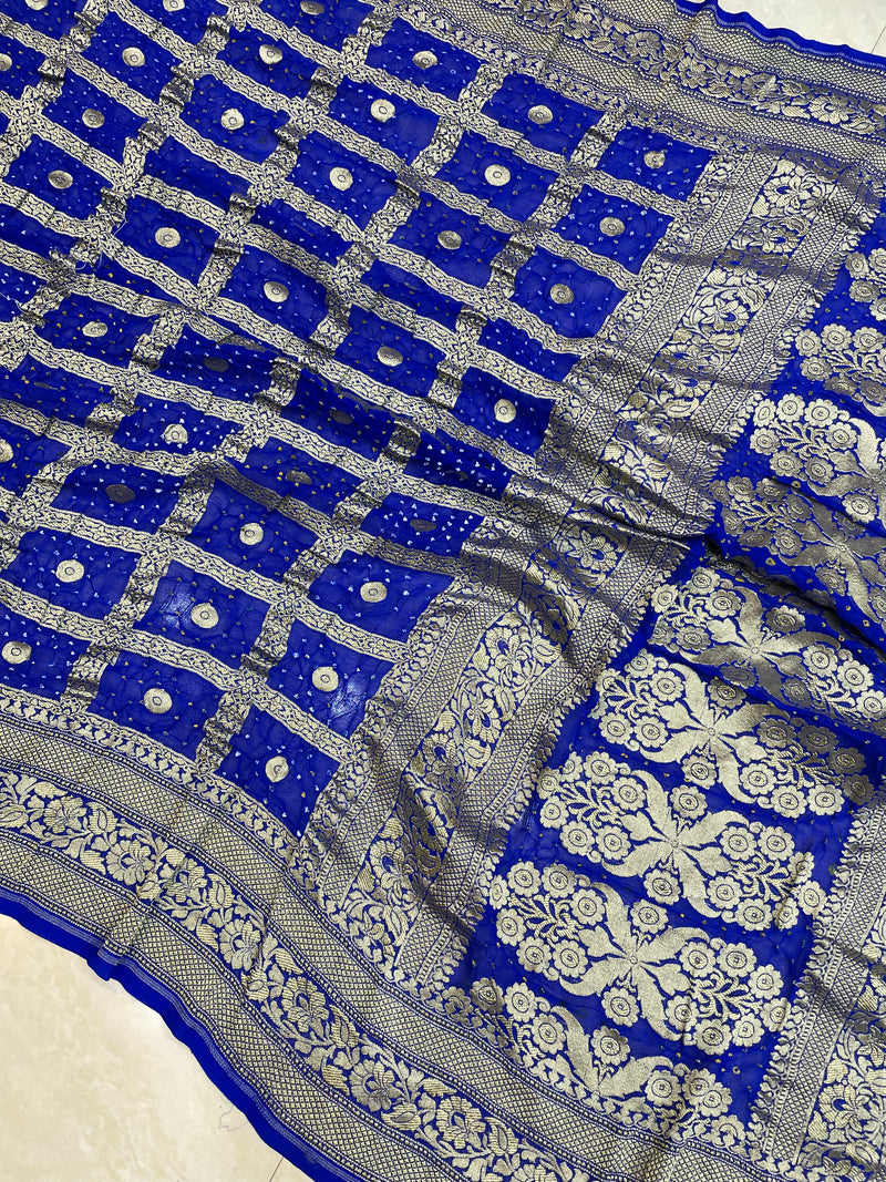 Pure Georgette Banarasi Bandhej Handloom Saree - The Handlooms
