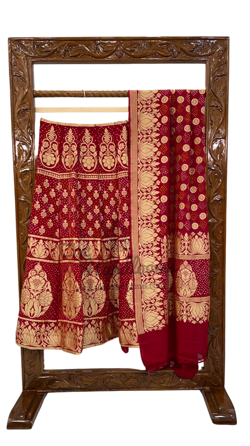 Pure Khaddi Georgette Bandhani Handloom Banarasi Lehenga - The Handlooms