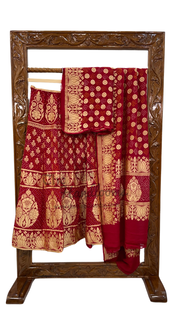 Pure Khaddi Georgette Bandhani Handloom Banarasi Lehenga - The Handlooms