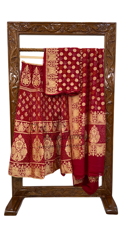 Pure Khaddi Georgette Bandhani Handloom Banarasi Lehenga - The Handlooms