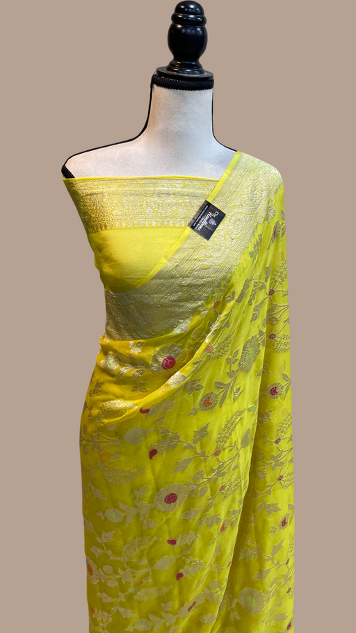 Pure Khaddi Georgette Handloom Banarasi Saree - All over Jaal Work with meenakari - The Handlooms