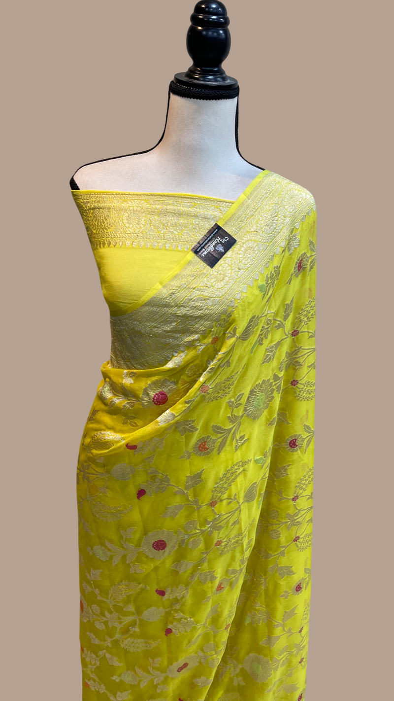Pure Khaddi Georgette Handloom Banarasi Saree - All over Jaal Work with meenakari - The Handlooms