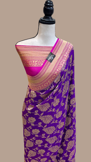 Pure Khaddi Georgette Handloom Banarasi Saree - Gold Zari - The Handlooms