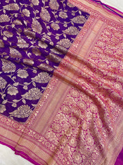 Pure Khaddi Georgette Handloom Banarasi Saree - Gold Zari - The Handlooms