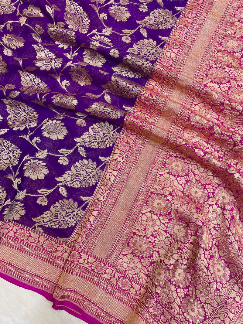 Pure Khaddi Georgette Handloom Banarasi Saree - Gold Zari - The Handlooms