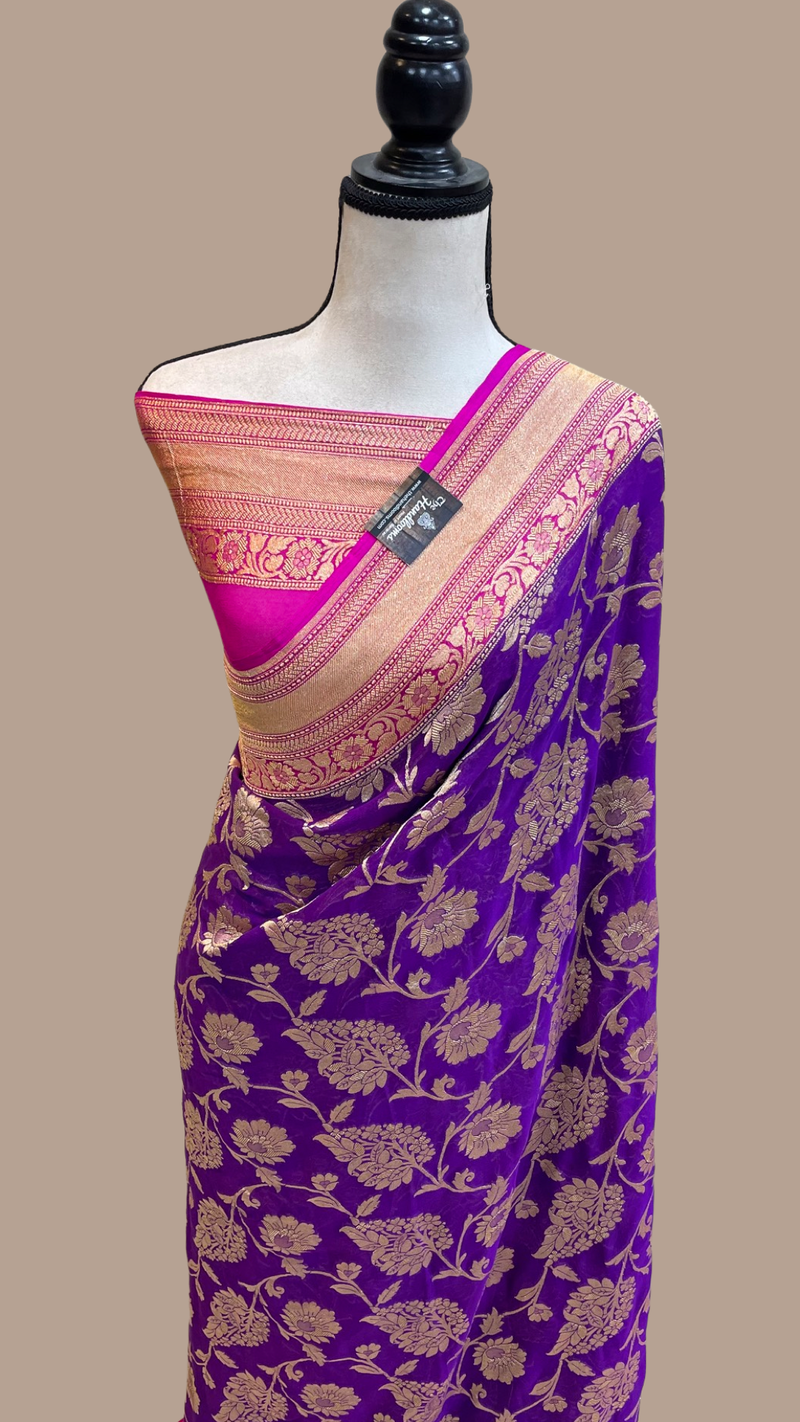 Pure Khaddi Georgette Handloom Banarasi Saree - Gold Zari - The Handlooms